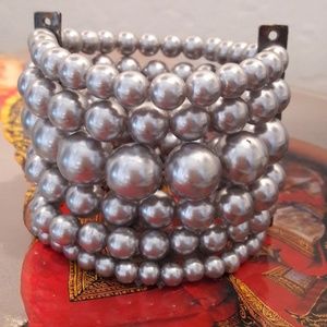 2" wide grey imitation pearl statement bangle cuff